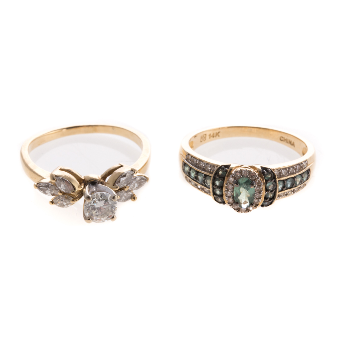 Appraisal: A Pair of Diamond and Gemstone Rings K yellow gold