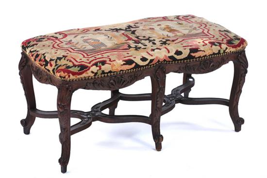 Appraisal: LOUIS XV STYLE CARVED FRUITWOOD SIX-LEG BENCH late th-early th