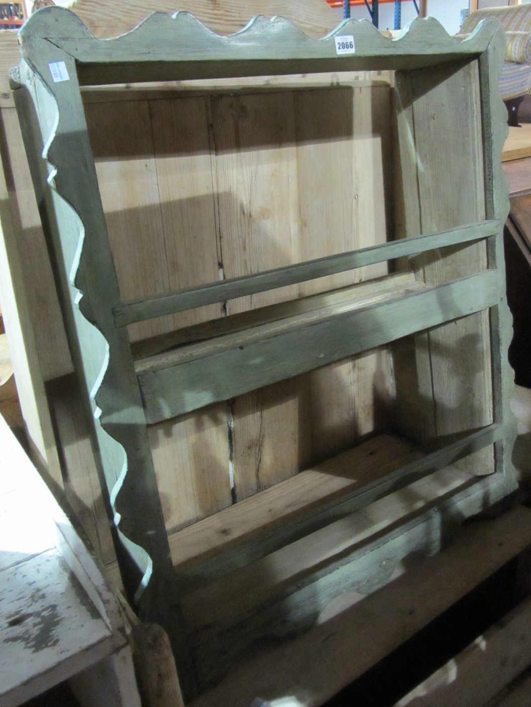 Appraisal: A green painted pine wall shelf together with a blue