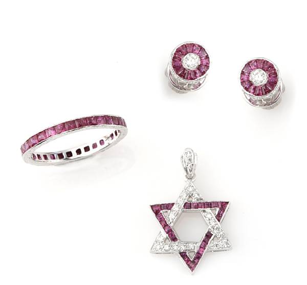 Appraisal: A collection of ruby diamond and k white gold jewelry