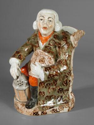 Appraisal: Pearlware Toby pitcher seated gentleman wearing white wig and holding