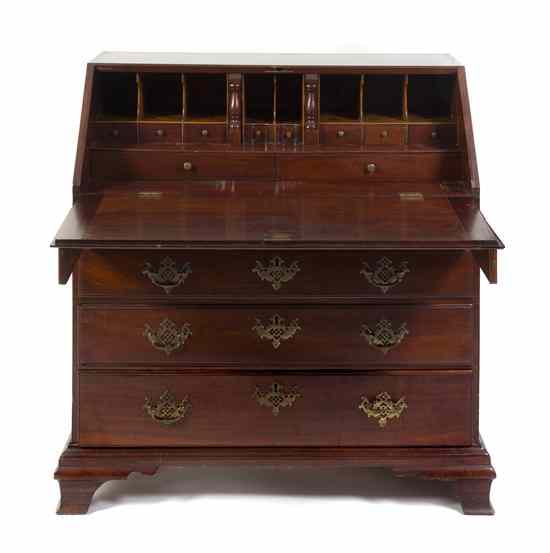 Appraisal: An American Mahogany Slant Front Bureau the rectangular top over