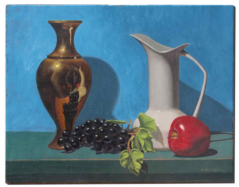 Appraisal: CASTRO Mario American - Still Life with Vase Grapes Apple