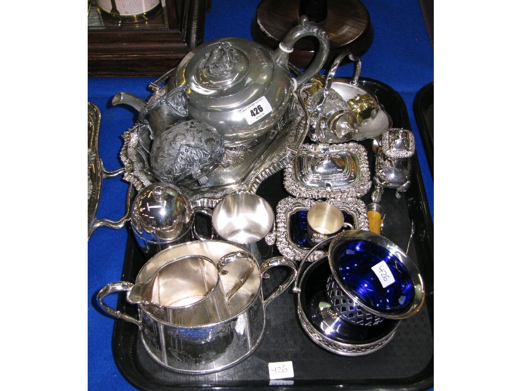 Appraisal: Tray lot of EP - teapot basket condiments etc