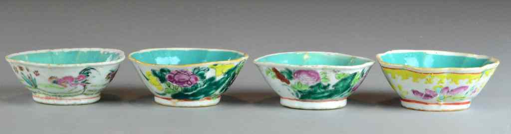 Appraisal: Chinese Qing Famille Rose Porcelain BowlsDepicting flowers all with turquoise