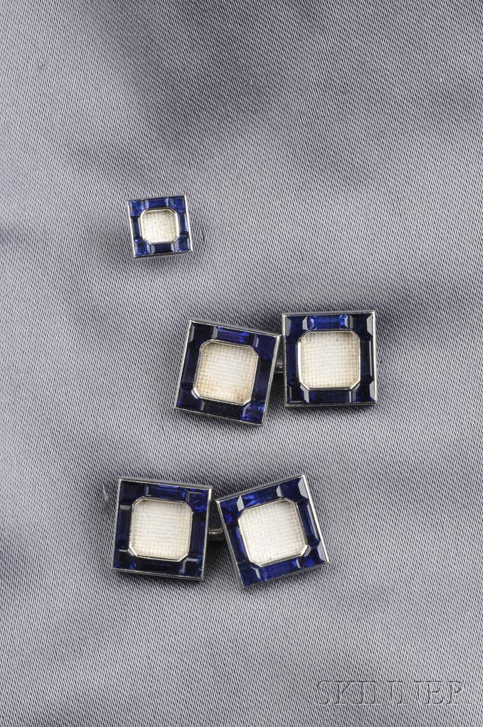 Appraisal: Platinum and Sapphire Cuff Link Mounts and Tie Tack Cartier