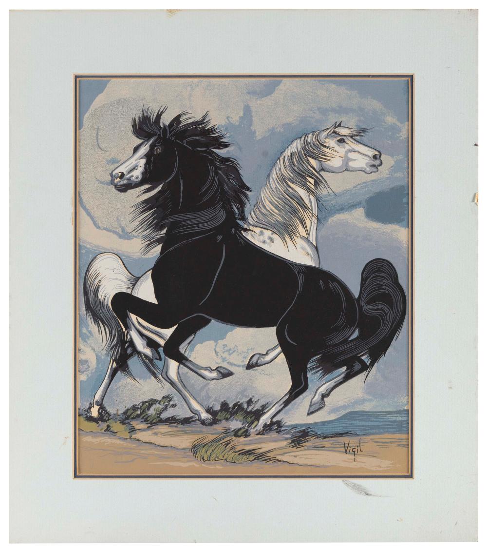 Appraisal: ALFRED VIGIL AMERICA TH CENTURY TWO HORSES ONE BLACK AND