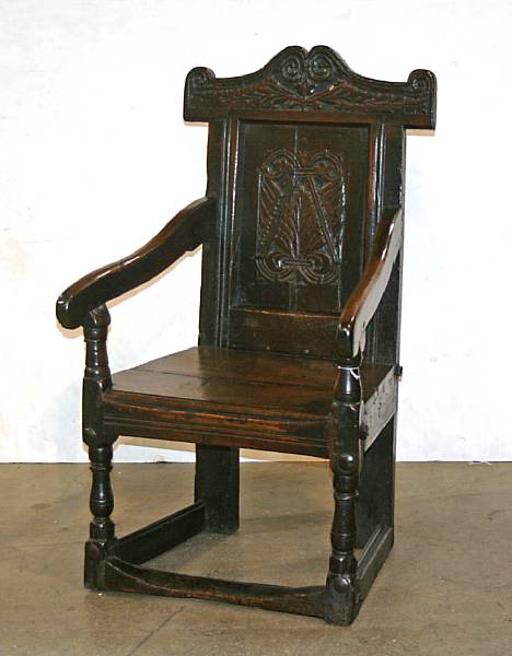 Appraisal: A Charles II oak wainscot armchair height in width in