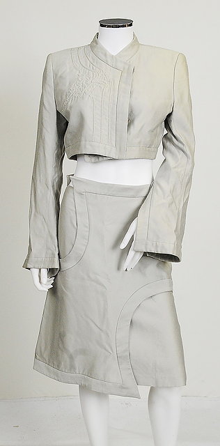 Appraisal: A Alexander McQueen two piece pale green skirt suit cropped