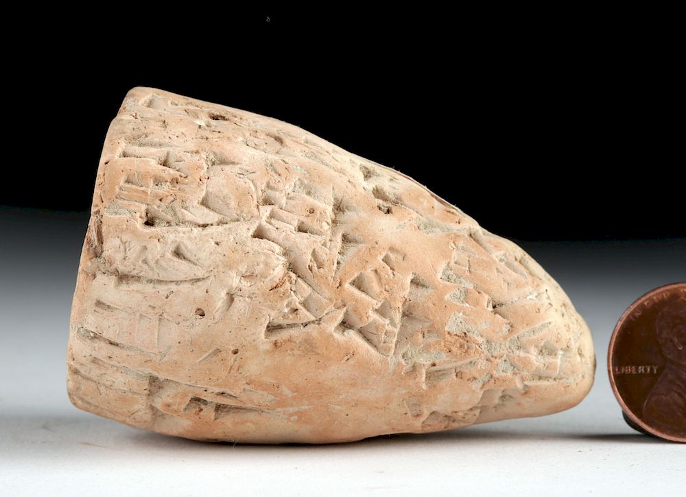 Appraisal: Old Babylonian Foundation Cone - Partially Translated Ancient Near East