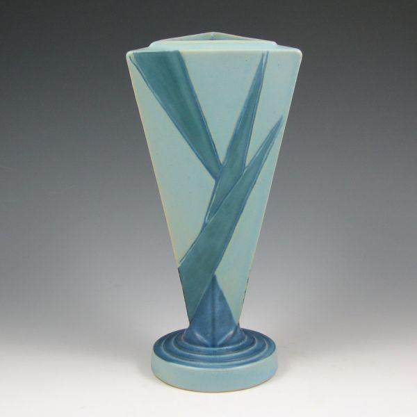 Appraisal: Roseville Futura - Big Blue Triangle vase Unmarked Professional restoration