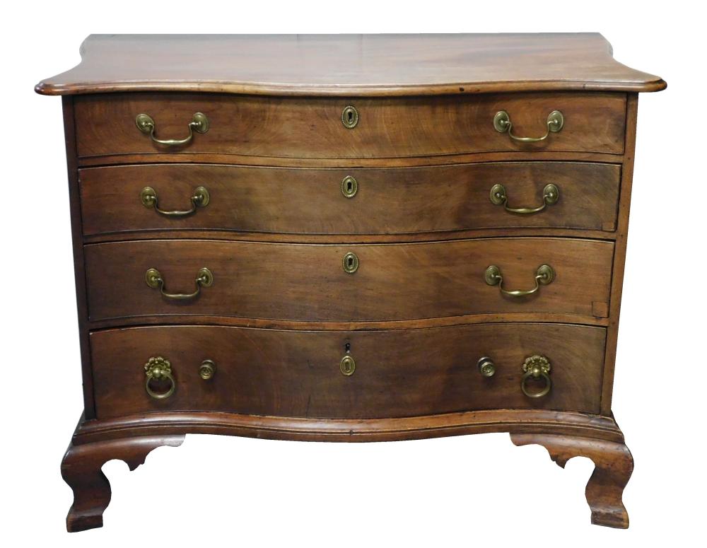 Appraisal: American Chippendale serpentine-front chest Massachusetts - mahogany and white pine