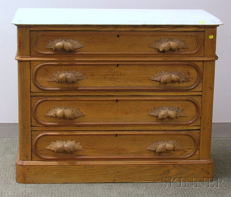 Appraisal: Victorian White Marble-top Oak Four-Drawer Bureau ht wd dp in