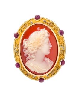 Appraisal: A Victorian Karat Tricolor Gold Carved Agate Cameo and Ruby