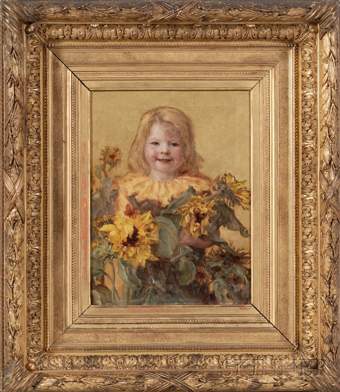 Appraisal: Leis Schjelderup - Portrait of a Young Girl with Sunflowers