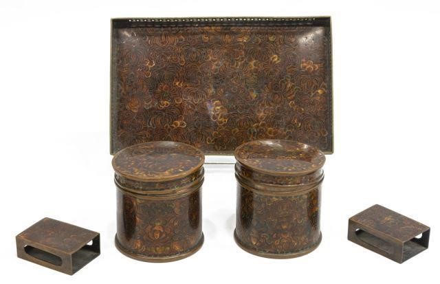 Appraisal: piece Chinese cloisonne smoking set having red brown enamel floral