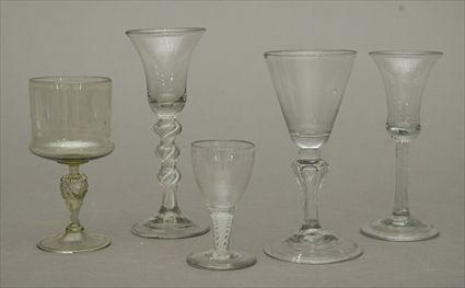 Appraisal: Five Assorted Early Wine Glasses to in