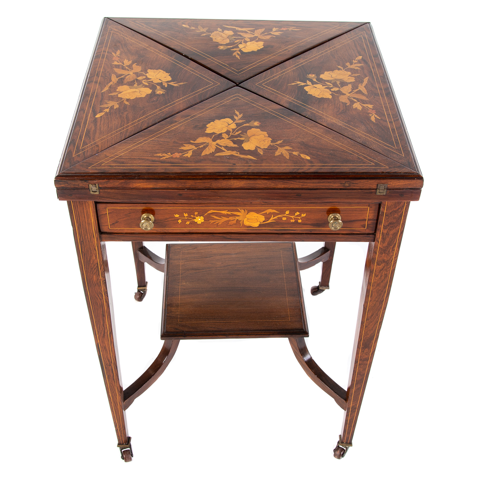 Appraisal: EDWARDIAN STYLE ROSEWOOD INLAID ENVELOPE TABLE Early th century with