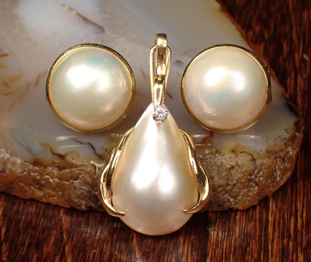 Appraisal: MABE PEARL AND FOURTEEN KARAT GOLD PENDANT AND EARRINGS including