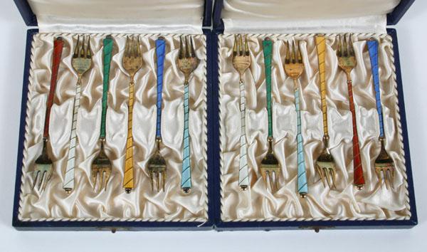 Appraisal: Set of Danish sterling gold wash cocktail forks with enamel