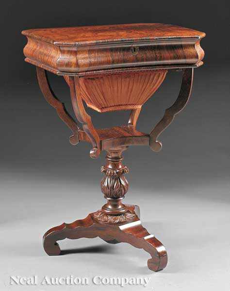 Appraisal: A Continental Rosewood and Mahogany Inlaid Table Ouvrage mid- th