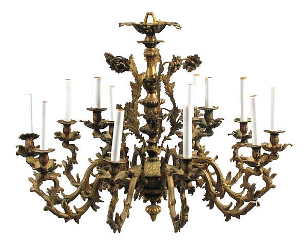 Appraisal: A Louis XV style gilt bronze fourteen light chandelier height