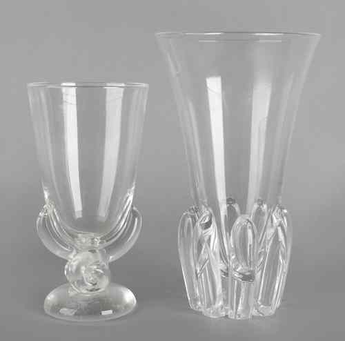 Appraisal: Steuben crystal lotus vase h together with another vase both