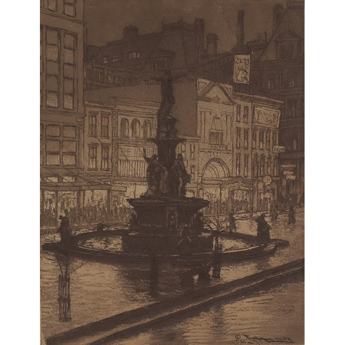 Appraisal: E T Hurley etching Fountain Square Cincinnati pencil signed and