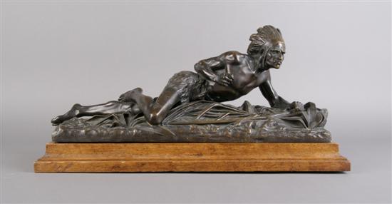 Appraisal: A Bronze Sculpture of a Native American Hunter Length inches