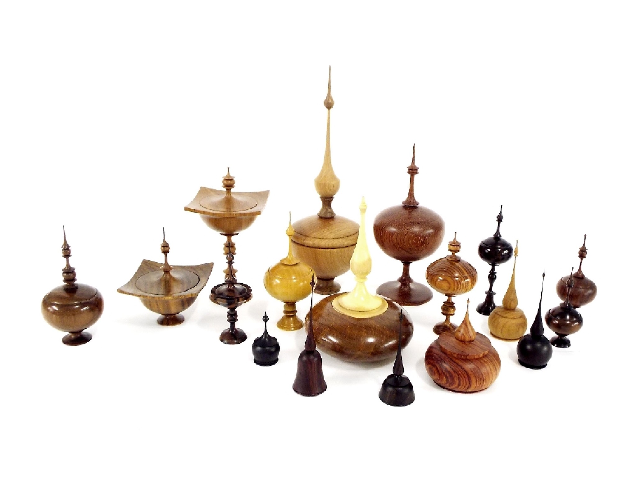 Appraisal: Collection of eighteen turned wooden finial pots to include nine