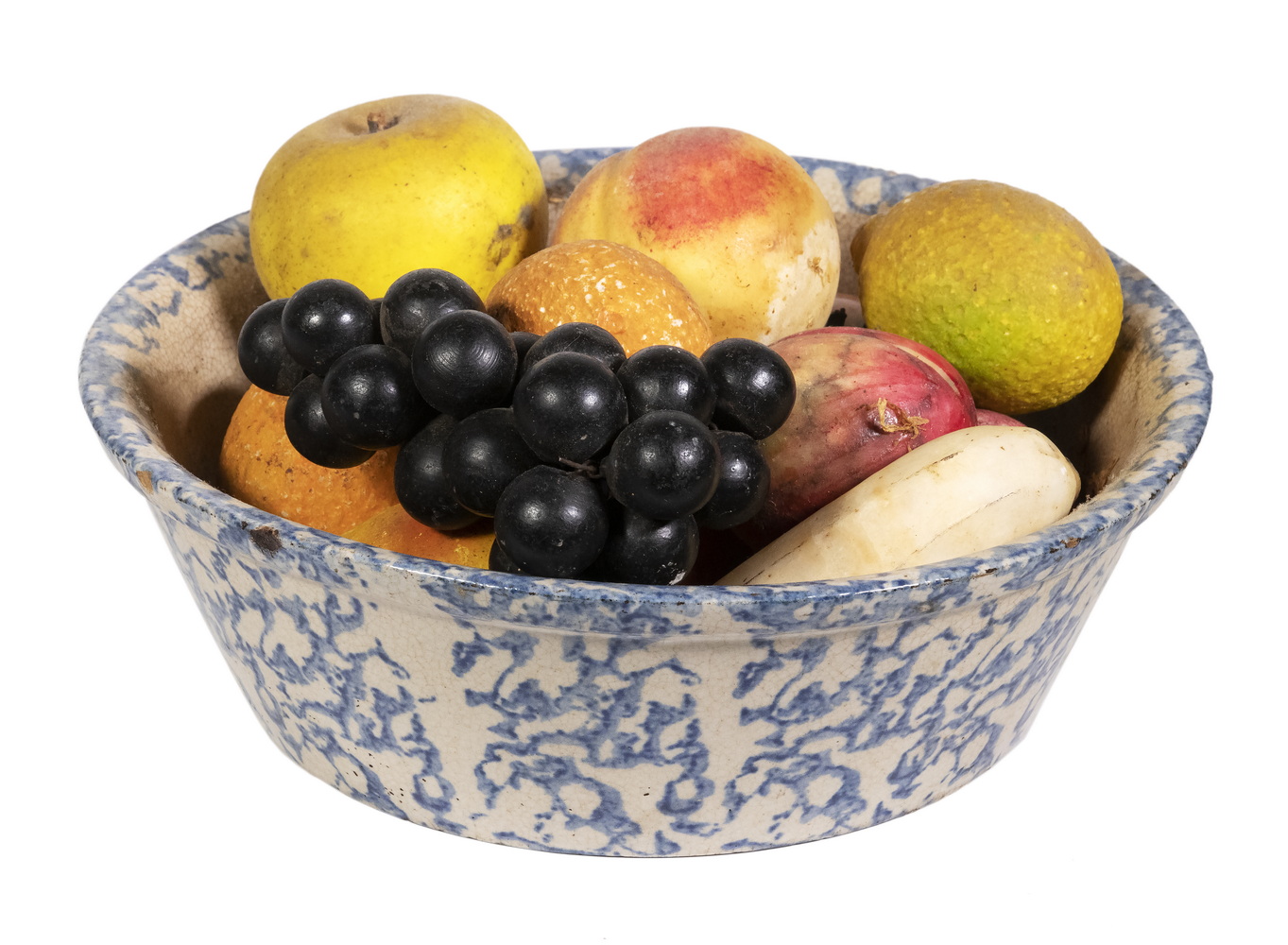 Appraisal: SPONGEWARE BASIN WITH STONE FRUIT th c Blue White Spongeware