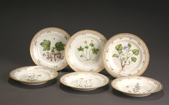 Appraisal: Six Royal Copenhagen 'Flora Danica' Dinner Plates Dated - Each