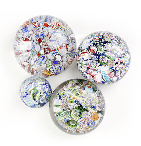 Appraisal: Four French macedoine paperweights mid th century The largest probably