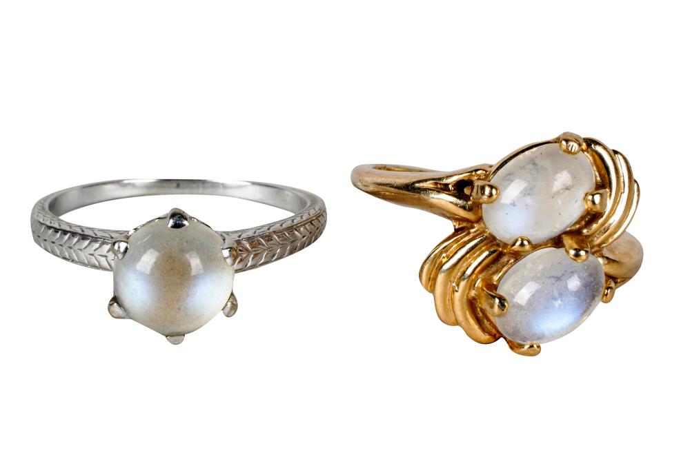 Appraisal: TWO GOLD MOONSTONE RINGScontaining one karat white gold ring centering