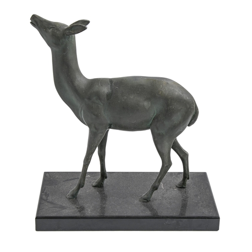 Appraisal: An Art Deco bronzed spelter sculpture of a fawn c