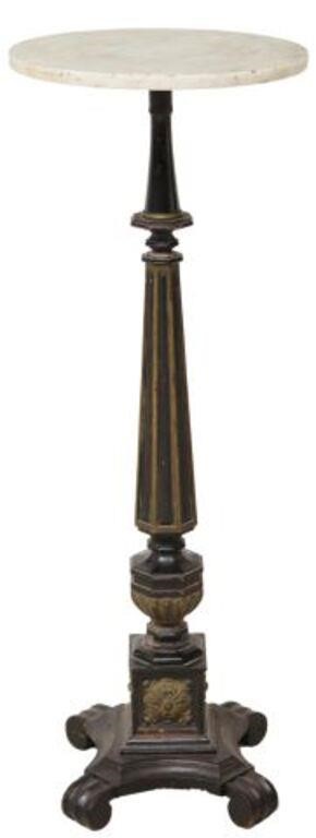 Appraisal: Ebonized and parcel gilt pedestal th c having round marble