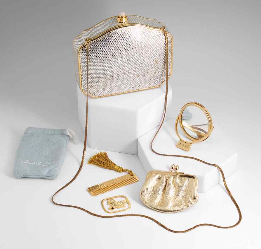 Appraisal: JUDITH LEIBER CRYSTAL RHINESTONE PURSE Totally covered in cystals gold