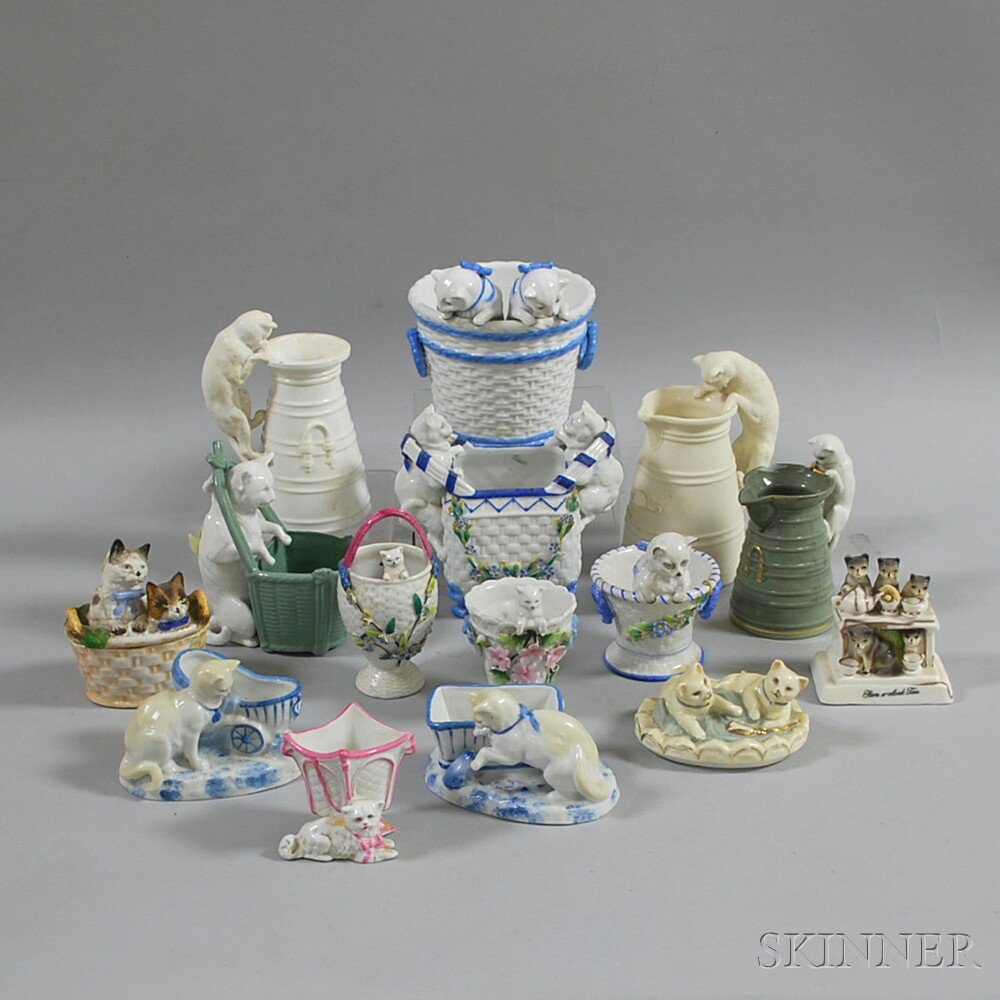 Appraisal: Fifteen Ceramic Cat-related Vessels including a Copeland vase a blue