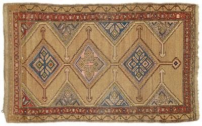 Appraisal: Kurdish rug three serrated diamonds with alternating half diamonds with