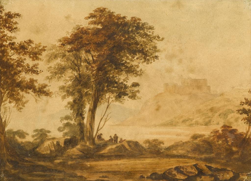 Appraisal: ATTRIBUTED TO JOHN VARLEY OWS - LANDSCAPE WITH FIGURES AT