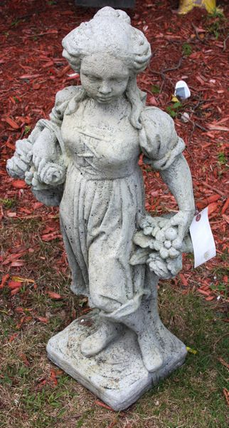 Appraisal: Cement garden ornament figure of a girl with flowers h