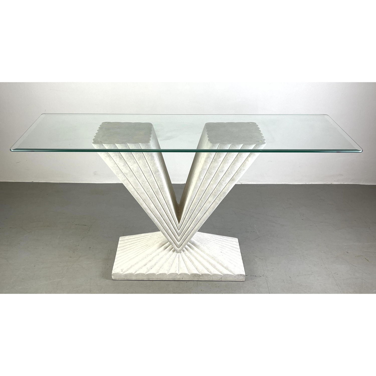 Appraisal: ART DECO Inspired Glass Top Console Hall Table Sponge painted