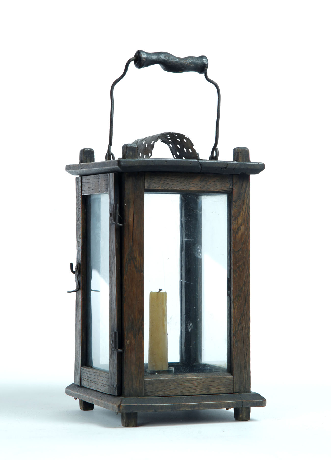 Appraisal: BARN LANTERN American or European th century Wooden mortised frame