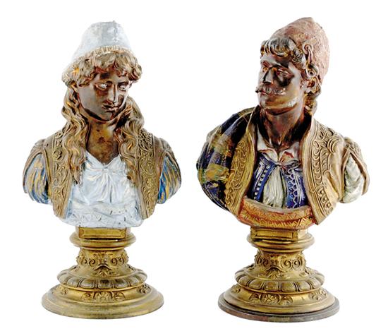 Appraisal: Pair Bergmann style cold-painted metal figures circa BUSTS OF PEASANTS