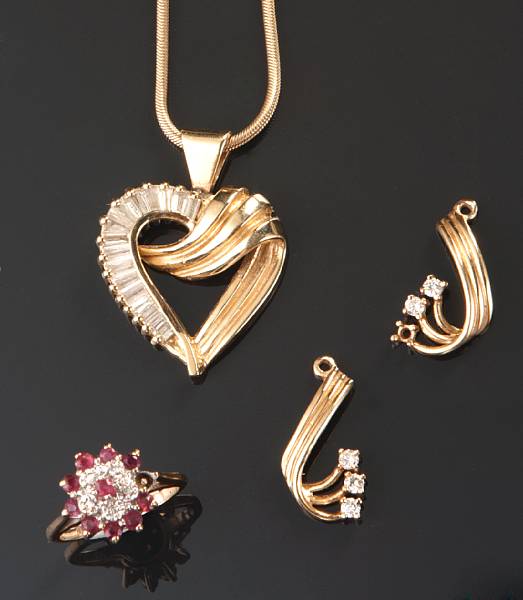 Appraisal: A collection of diamond and gold jewelry comprising of one