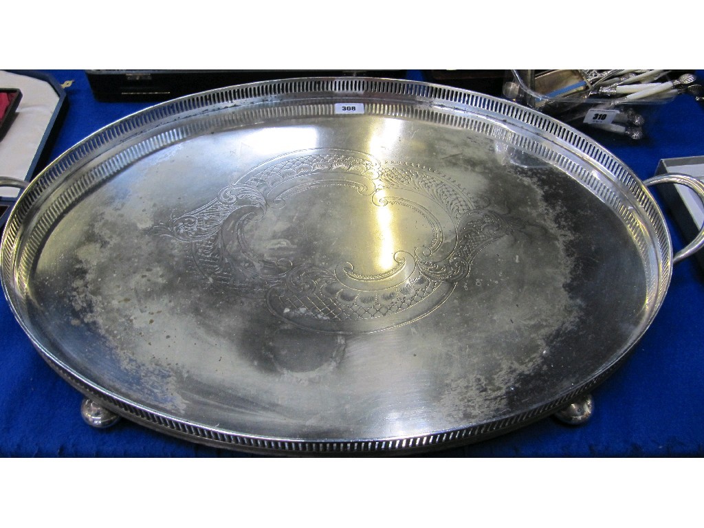 Appraisal: Silver plated double handled serving tray