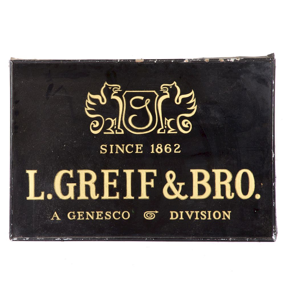 Appraisal: L Greif Bro gilt and glass sign circa s advertising