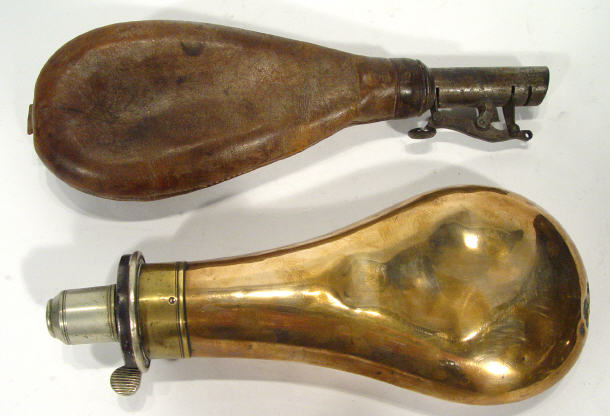 Appraisal: th Century Sykes Patent military copper and brass powder flask