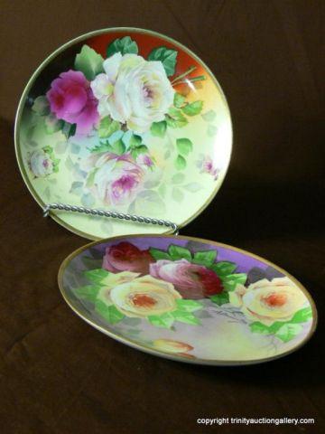 Appraisal: Pair of Hand Painted Plates Roses Gold - Signed One