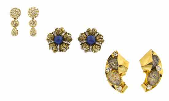 Appraisal: A Pair of Christian Dior Goldtone and Rhinestone Ear Pendants